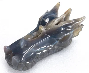 5.2'' Natural Geode AGATE Carved Realistic - Dragon Skulls Gemstone & Crystal - Picture 1 of 9