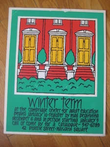 Vintage Nikki Schumann SIEBDRUCK Cambridge Center Erwachsene Ed MA Harvard Quadratischer Kunstdruck - Bild 1 von 3