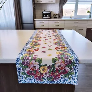 Tavolo da corsa stampa a blocchi arazzo floreale blu lungo tavolo da corsa 70 pollici decorazione tavolo - Foto 1 di 5