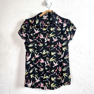 QUICK BROWN FOX Womens Top Size XS Multicoloured Bird Print Short Sleeve  - Image 1 of 4