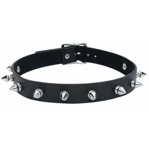 Spiked Collar Choker Black Necklace Punk Goth Emo Spikes Faux Leather Studded - Picture 1 of 8