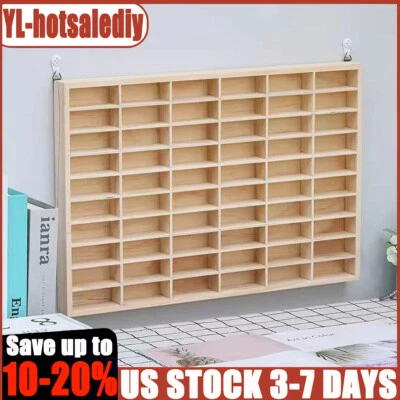 60 Grids Car Display Case Wooden Car Model Display Cabinet Wall Mounted Case US - Изображение 1 из 4