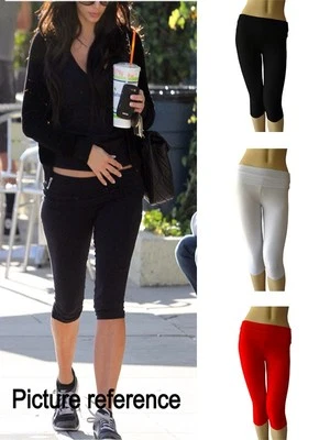 Women Cotton Spandex High Waist  Fold Over Yoga Capris leggings Crop S-3XL USA - Image 1 of 4