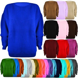 LADIES WOMENS CHUNKY BASIC KNITTED CASUAL COSY BAGGY WINTER JUMPER TOP SIZE S-XL - Picture 1 of 34