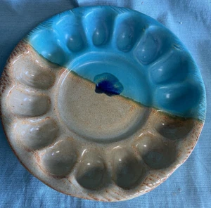 Mudd Pottery North Carolina Handmade Easter Egg Plate tray blue NICE - Picture 1 of 4