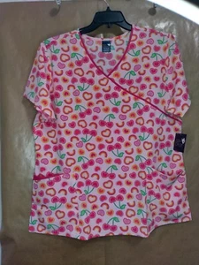 Zoe+Chloe Scrub Top XL Cherry Berry Z17213-CYBY VNeck 2Pockets NWT Free Shipping - Picture 1 of 5