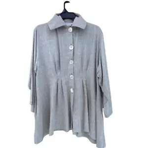 Betsys Light Gray Button-Up Linen-Blend Jacket Top One Size Made In USA - Picture 1 of 9