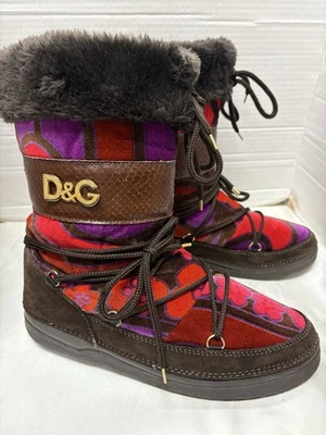 Dolce & Gabbana Retro Moon Botas Multicolor Floral Terciopelo 41/42 E 10.5/11 EE. UU. Foto 1 de 4