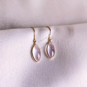 3.750Ct Natural Rose Quartz Earrings 14K Gold Minimalist January Birthstone - Picture 1 of 7