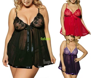 Sexy Vestido Babydoll Mujer Encaje Ver a Través Lencería Satén Elegante Dobladillo - Imagen 1 de 3