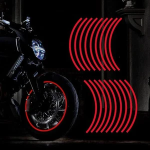 16x Reflective Red Strips Car Motorbike Rim Wheel Tape Sticker Decal For 17-19" - Foto 1 di 12