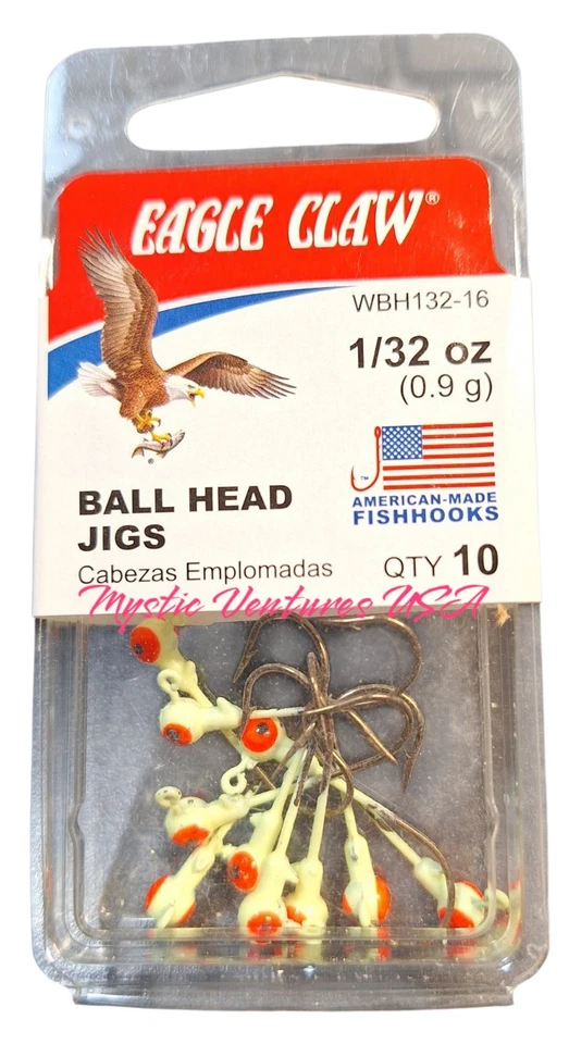 Eagle Claw Wbh132-16 Ball Head 1/32 Oz Glow FW Jig Fishing Lure 10 PK
