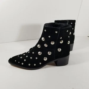 Kenneth Cole Booties Women's 7.5 Barston Black Leather Suede Studded Ankle Boots - Picture 1 of 6