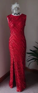 Quiz Red Long Sequin Dress 12 Formal Evening Black Tie Cruise Cocktail Party - Picture 1 of 8