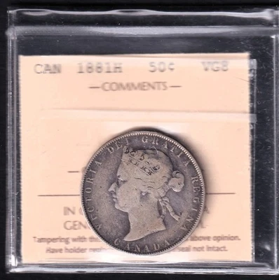 Canada 1881 H 50c Fifty Cent Silver Half Dollar Coin ICCS Graded VG-8 Victorian - Image 1 of 2