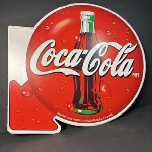 VINTAGE Spanish Coca Cola Bottle Flange METAL SIGN siempre come frutas y verdura - Picture 1 of 6