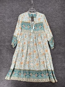 R. Vivimos Long Sleeve Dress Womens Cottagecore Boho Floral Print Tasseled Neck - Picture 1 of 12