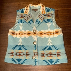 Pendleton hochwertige Western Wear Damen Wollweste L Southwest Aztec Blue USA - Bild 1 von 5