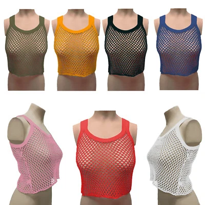 Ladies Girl Women Festival Sexy Cropped String Vest Fish Net Mesh Tank Top S-XL - Image 1 of 4