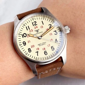 Reloj automático de aviador Miyota8215 esfera beige cristal de zafiro - Imagen 1 de 8