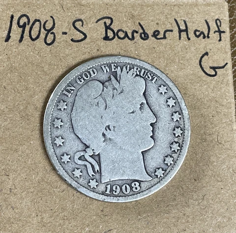 1908 S Barber Half Dollar 90% Silver Good GD See Pics Cover