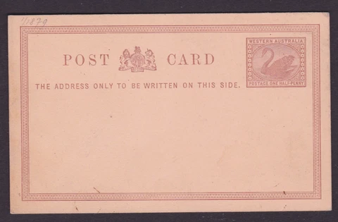 WESTERN AUSTRALIA 1879 1 1/2d Brown QV SWAN POSTCARD MINT UNUSED (NG62) Cover