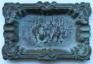 WW1 WWI Vintage German Brass Cigar Ashtray Tavern Scene - Bild 1 von 6