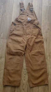 Carhartt Double Knee Bibs Overalls Duck Canvas Tan Brown Work Wear Youth Size 5 - Picture 1 of 5