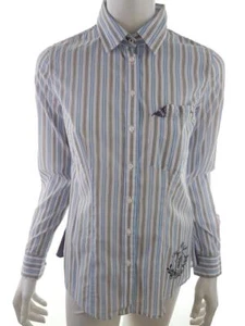 Pepe jeans Size M Blue Buttoned Tunic Blouse Cotton 100% Long Sleeve Stripes Lo - Picture 1 of 5