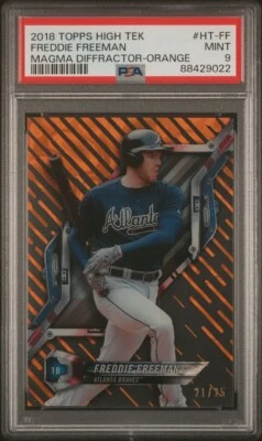 2018 Topps High Tek Orange Magma Diffractor /25 Freddie Freeman #HTFF PSA 9 MINT - Image 1 of 2
