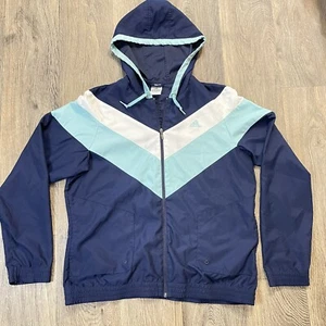 Adidas Womens sz L Windbreaker Spring Jacket Navy LightBlue White Chevron Stripe - Picture 1 of 9