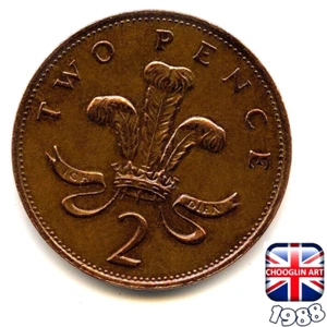 Eine britische 1988 Elizabeth II Two Pence 2p Münze, 37 Jahre alt! - Bild 1 von 2