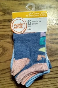Wonder Nation Girls No Show Socks 6 Pairs Size 6-10.5 - Picture 1 of 3