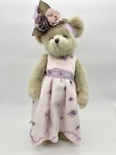 15” Bearington Collection Teddy Bear In Purple Floral Dress W/ Roses Headband