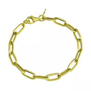 14K YELLOW GOLD OVER 925 STERLING SILVER PAPER CLIP DESIGN BRACELET / 7'' LONG - Picture 1 of 2