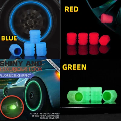 4PCS Universal Fluorescent Car Tire Valve Cap Luminous Bike Tire Valve Stem Caps - Image 1 of 4