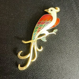 Spilla uccellino colorata smaltata vintage tono oro - Foto 1 di 5