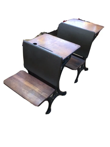VTG Antique Cast Iron wood NY New York folding School Desk lot of 2 1800s 1900s Cover