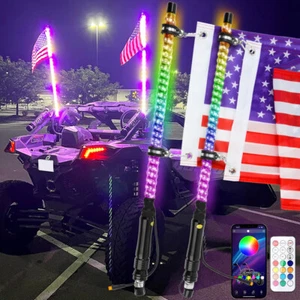 Par de luces LED espirales RGB de 2 pies antena con bandera para Honda Pioneer 700 1000 - Imagen 1 de 10