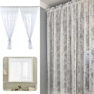 Embroidered Lace Sheer White Curtains Rod Pocket Window Sheer Curtain Home Decor - Picture 1 of 13