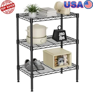 3-Tier Shelving Unit Adjustable Heavy Duty Metal Kitchen Garage Bathroom New - Picture 1 of 6
