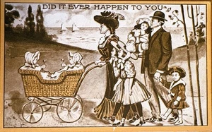c.1910 Comic Art of a Couple with 3 Sets of Twins “Did it ever happen to you” - Picture 1 of 2