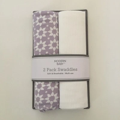 NUEVO Mantas suaves para envolver bebé recién nacido (0-3M) estampado púrpura y blanco | Bebé moderno Foto 1 de 4