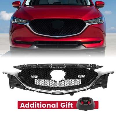 Fits Mazda CX-5 CX5 2017-2021 Front Upper Grille Black w/Chrome Trim Grill - Image 1 of 4