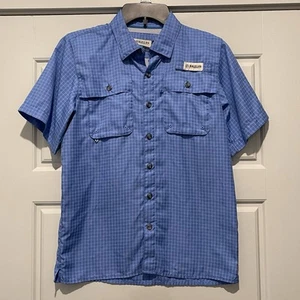 Magellan Boys Fish Gear Mag Wick Short Sleeve Button-up Shirt Blue L - Picture 1 of 6
