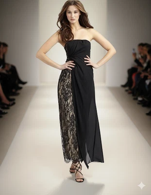 new RRP $600 ABS BLACK STRAPLESS MAXI GOWN DRESS L last  . - Image 1 of 4