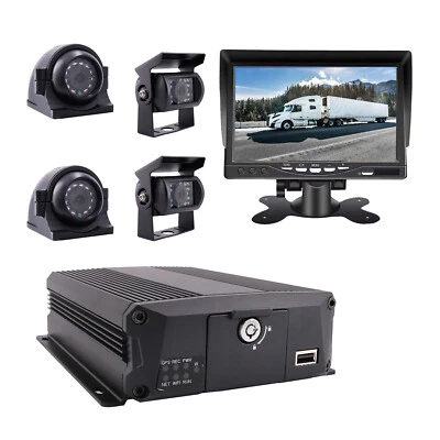 1080P 4CH GPS AHD Car DVR MDVR Video Record Rear View Waterproof Camera 7" LCD - Image 1 of 4