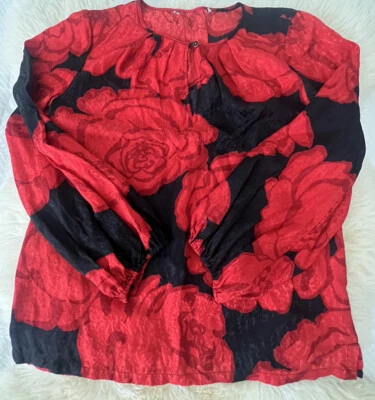 Как новый! Trina Turk женщин шелк длинным рукавом блузка черный красный розовый размер средний $198 - Изображение 1 из 4