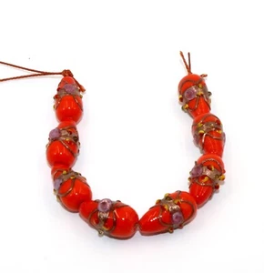 5 Strands Wedding Cake Beads, Lamp work Glass Beads 22mm Drops Orange - Picture 1 of 2