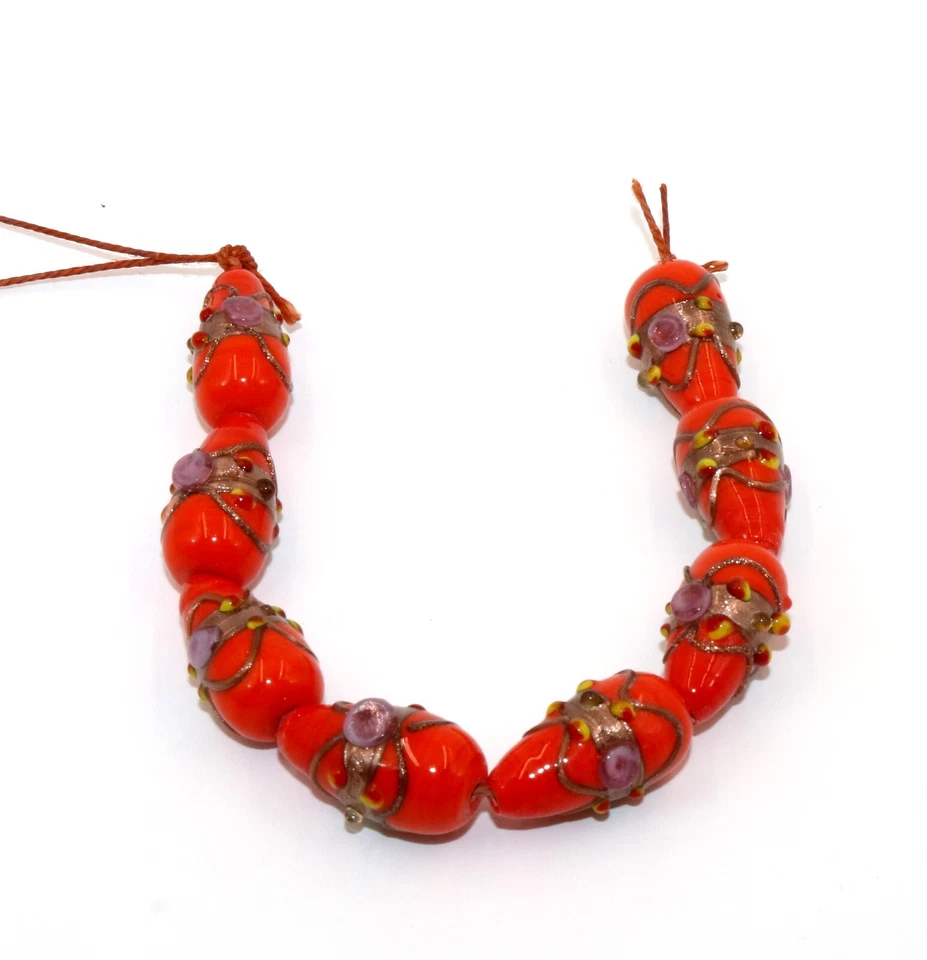 5 Strands Wedding Cake Beads, Lamp work Glass Beads 22mm Drops Orange - Image 1 of 2